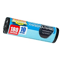 Мешки для мусора 180 л, с ушками, черные, в рулоне 10 шт., ПНД, 20 мкм, 1150х800 мм, Крепак, 4607075710498 в Бресте