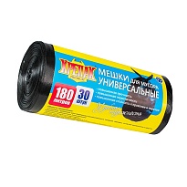 Мешки для мусора 180 л, черные, в рулоне 30 шт., ПНД, 20 мкм, 1150х800 мм, Крепак, 4607075710139 в Бресте