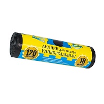 Мешки для мусора 120 л, с ушками, черные, в рулоне 10 шт., ПНД, 13 мкм, 1050х680 мм, Крепакоф, 4607075710252 в Бресте