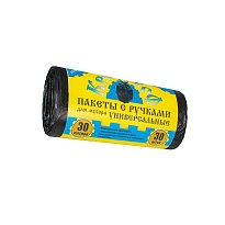 Мешки для мусора 30 л, с ручками, черные, в рулоне 30 шт., ПНД, 9 мкм, 620х480 мм, Крепакоф, 4607075710665 в Бресте