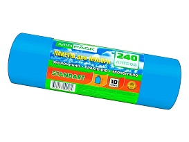 Мешки для мусора 240 л, ароматизированные, синие, в рулоне 10 шт., ПВД 30 мкм, 1300х930 мм, STANDART, 24010661 в Бресте