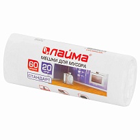 Мешки для мусора 60 л, белые, в рулоне 20 шт., ПНД, 7 мкм, 680х580 мм, LAIMA, 605539 в Бресте