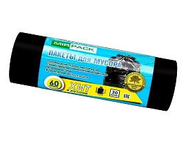 Мешки для мусора 60 л, ароматизированные, черные, в рулоне 20 шт., ПНД, 8 мкм, 800х600 мм, ХИТ, 6020867 в Бресте